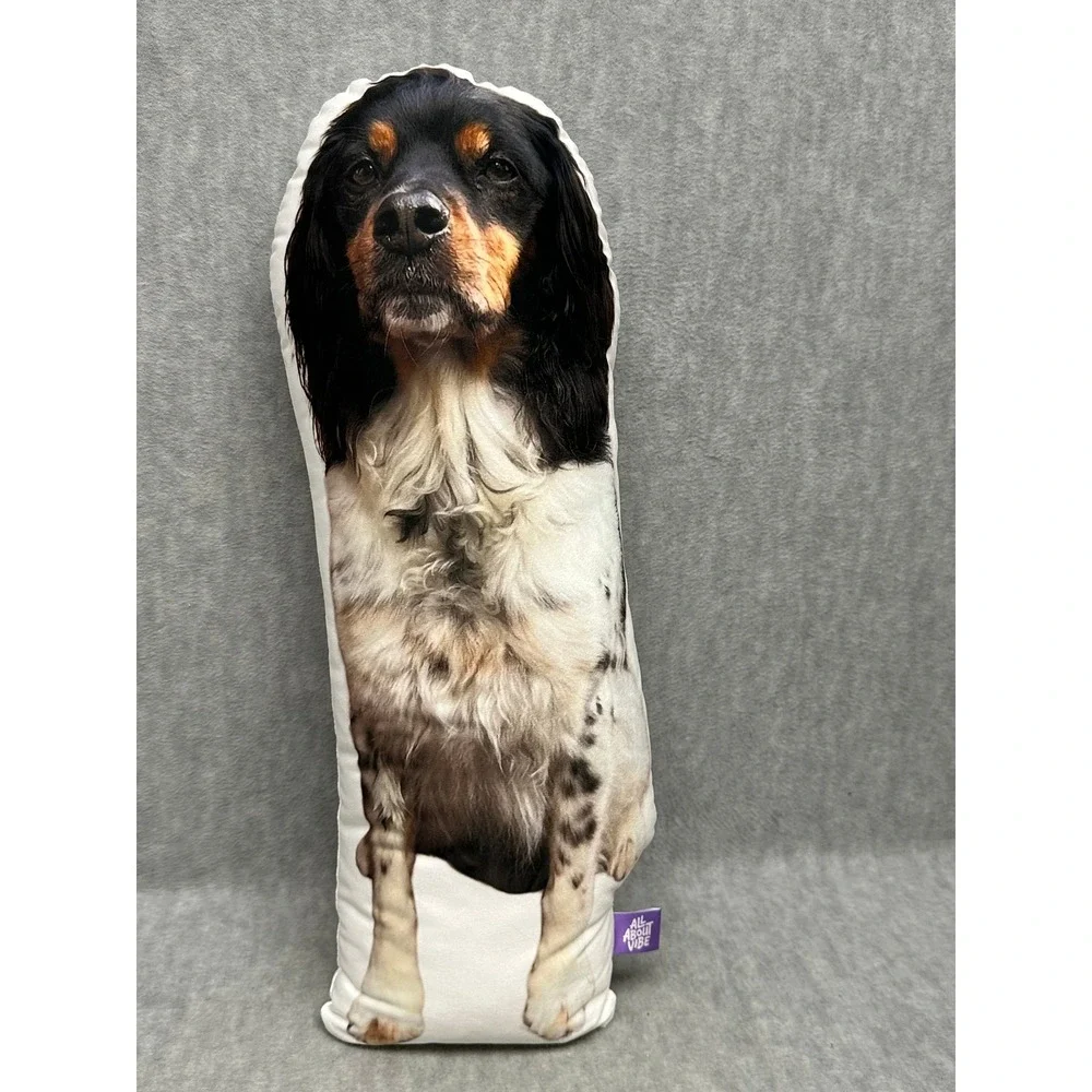 English Springer Spaniel Dog Shaped Pillow Black White‎ Tan Photo Print Plush
